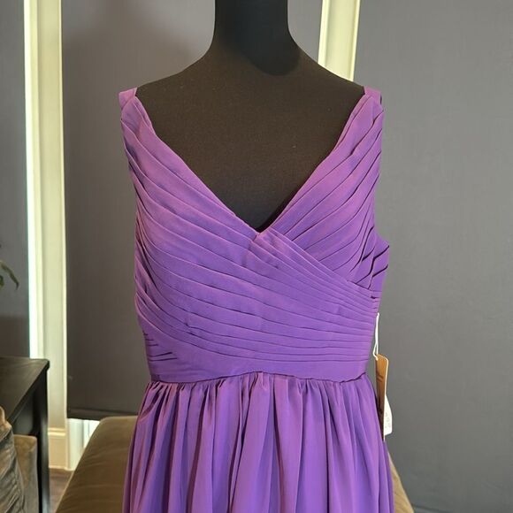 Purple Chiffon Full Length Bridesmaid Formal Dress V-Neck CorsetBack Size 14 NWT - Picture 3 of 11